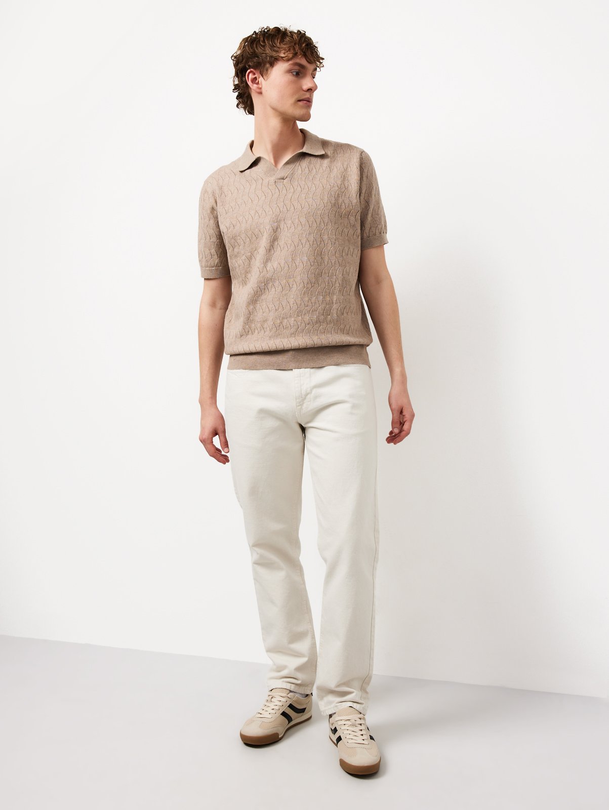 Stone Textured Pointelle Revere Neck Polo Shirt XXXL - Image 2 thumbnail
