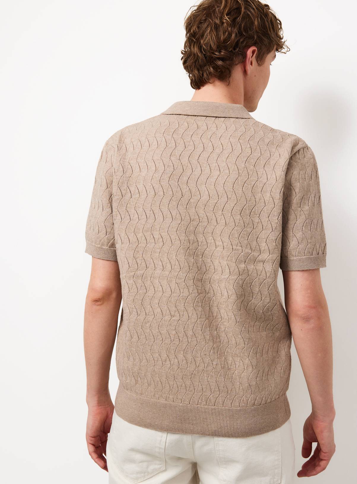 Stone Textured Pointelle Revere Neck Polo Shirt XXXL - Image 3