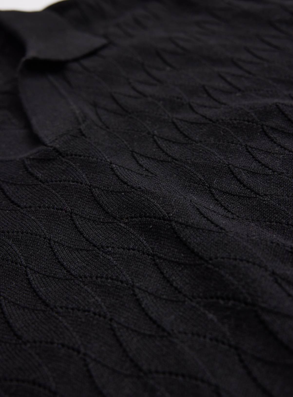 Black Textured Pointelle Revere Neck Polo Shirt L - Image 4
