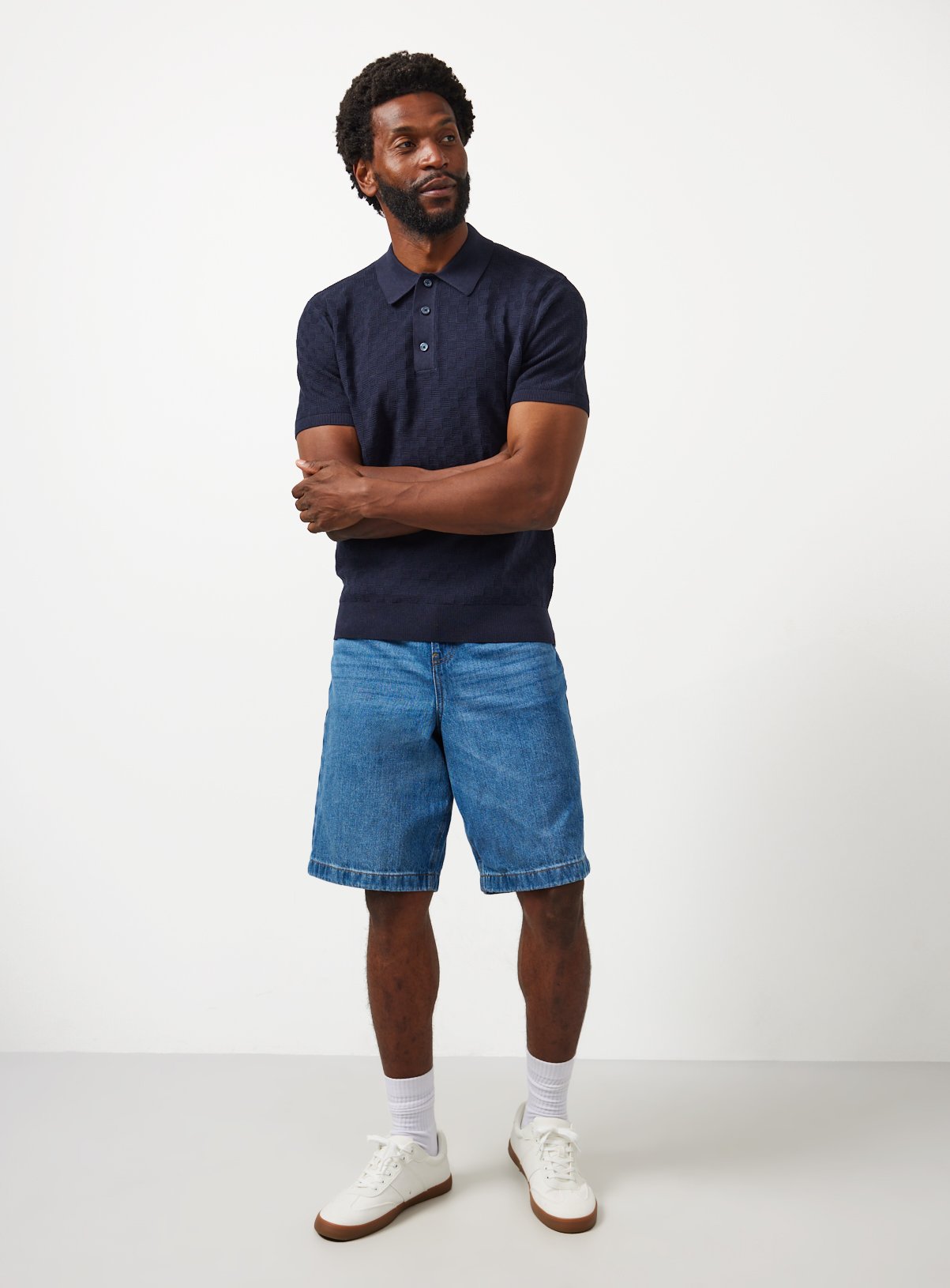 Navy Textured Box Stitch Polo XXXL - Image 2 thumbnail
