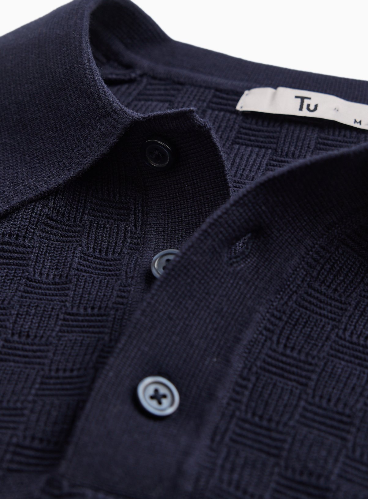 Navy Textured Box Stitch Polo XXXL - Image 4 thumbnail
