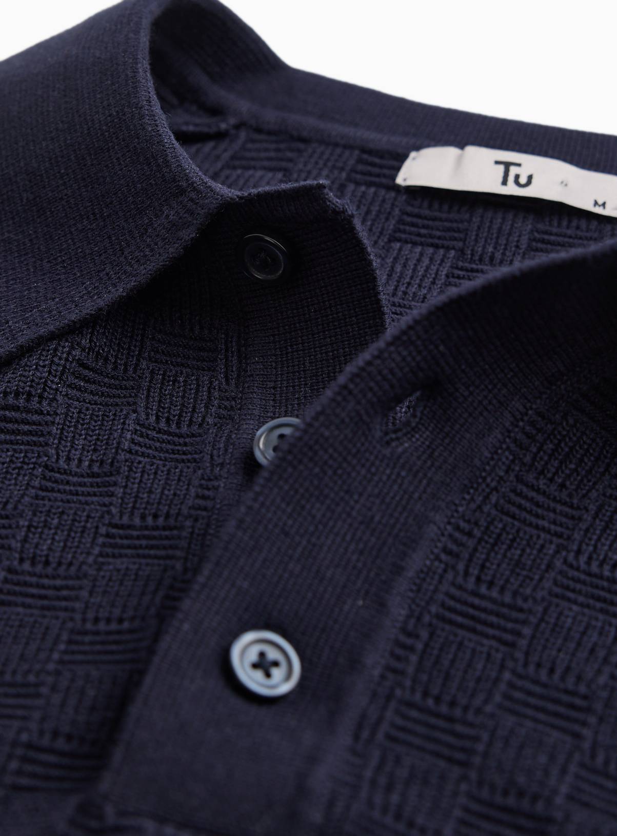 Navy Textured Box Stitch Polo XXXL - Image 4