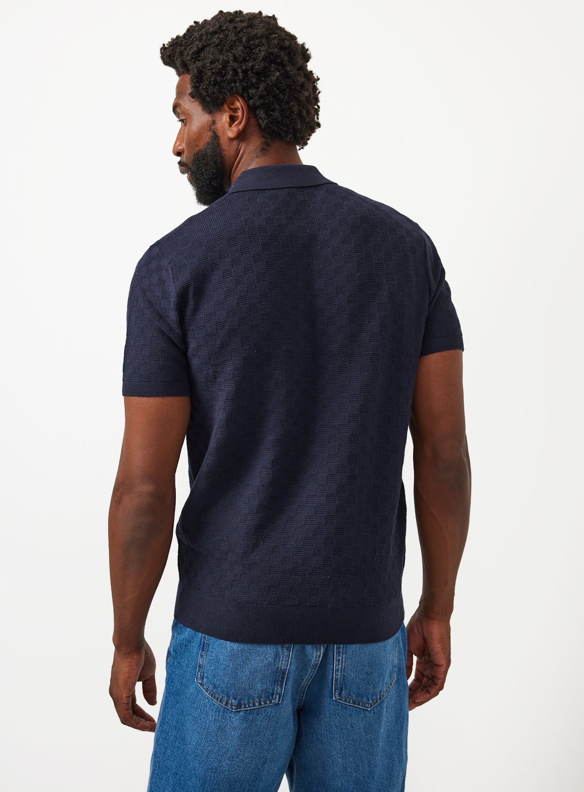 Navy Textured Box Stitch Polo XXXL - Image 5 thumbnail
