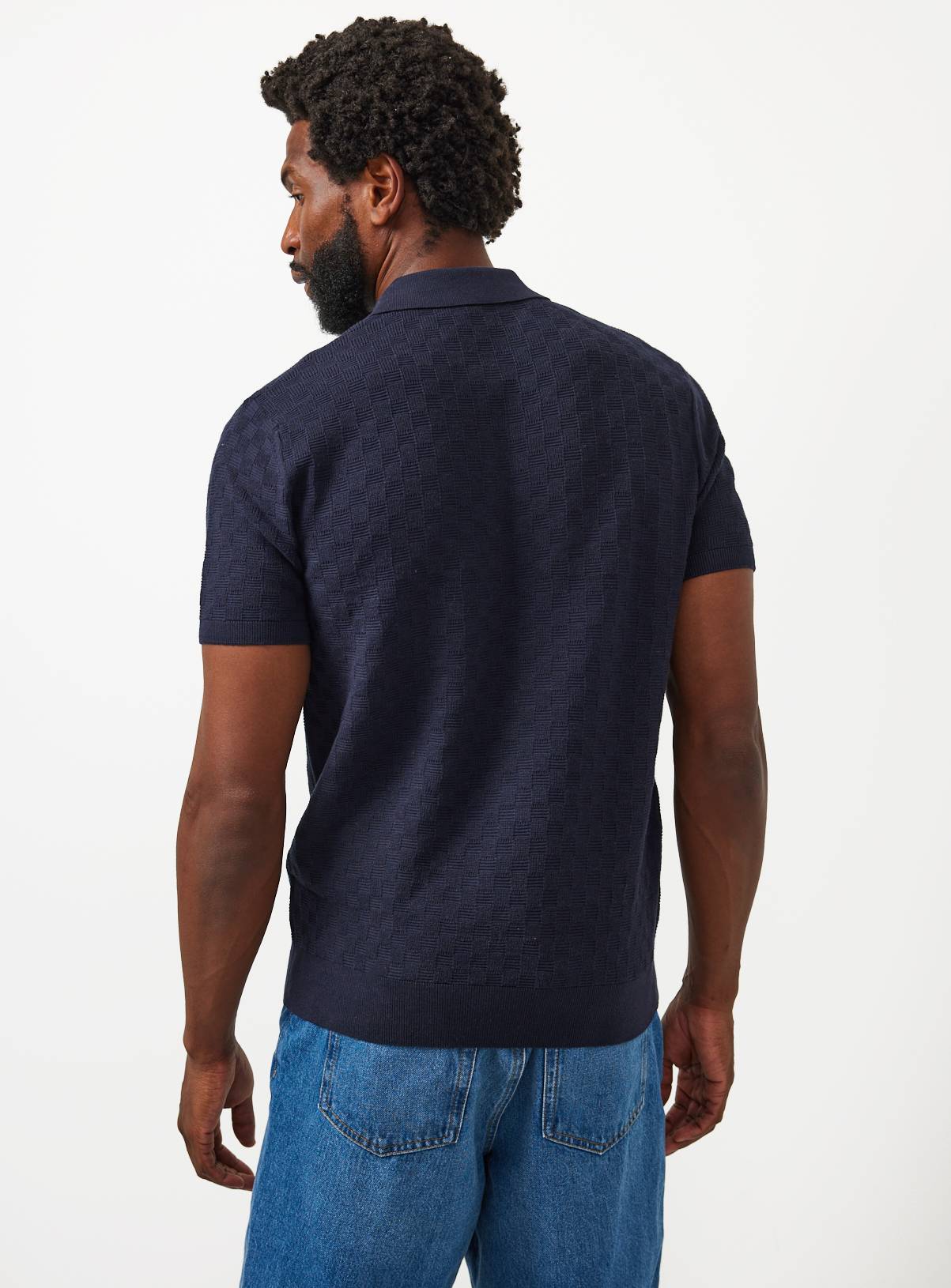 Navy Textured Box Stitch Polo XXXL - Image 5