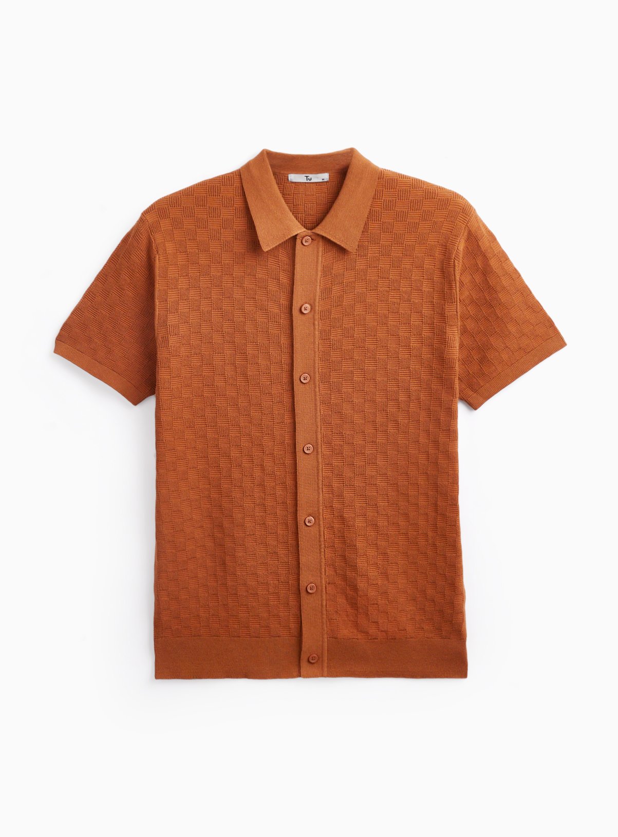 Brown Textured Box Stitch Button Through Polo XXL - Image 3 thumbnail