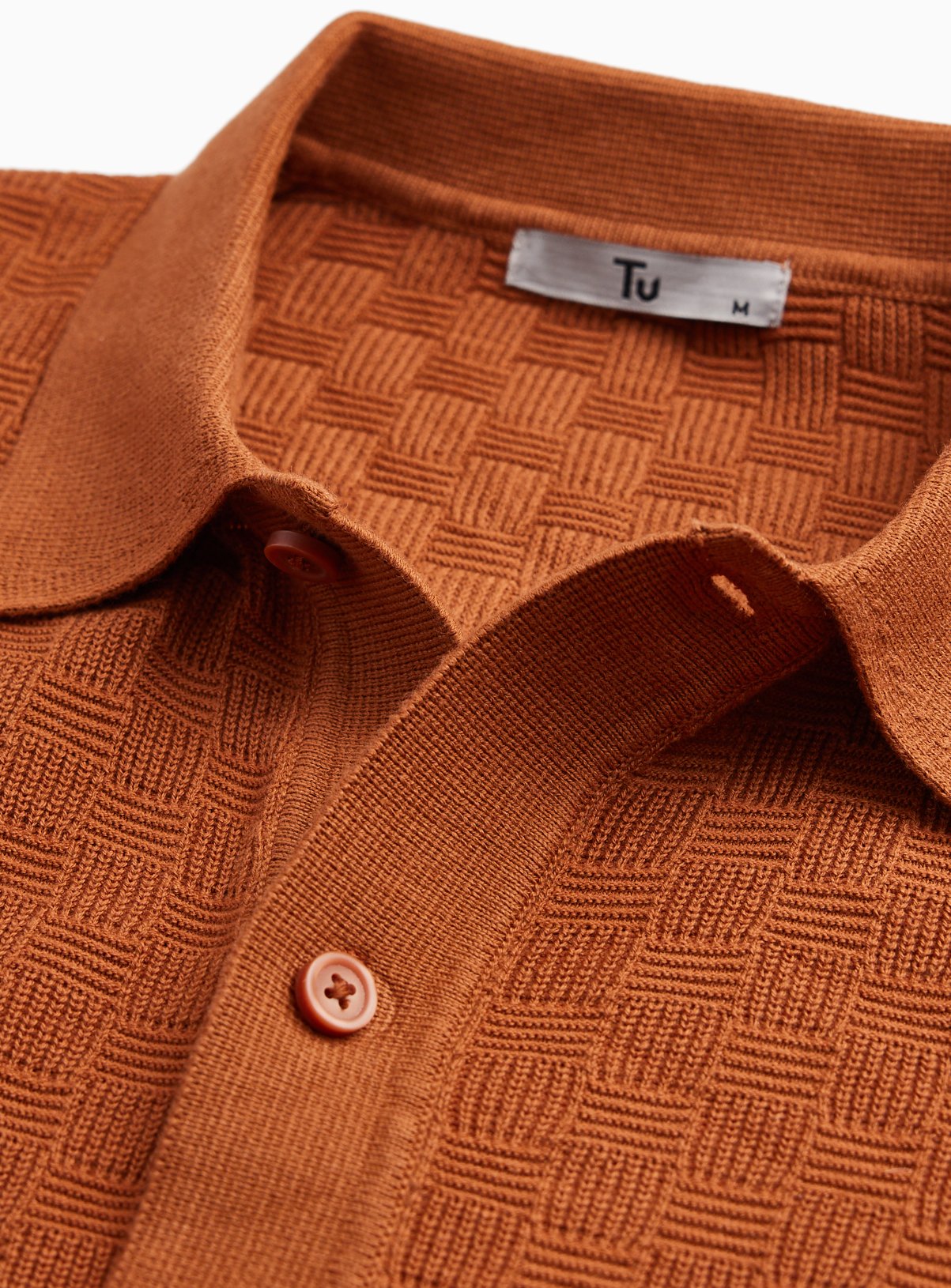Brown Textured Box Stitch Button Through Polo XXL - Image 4 thumbnail