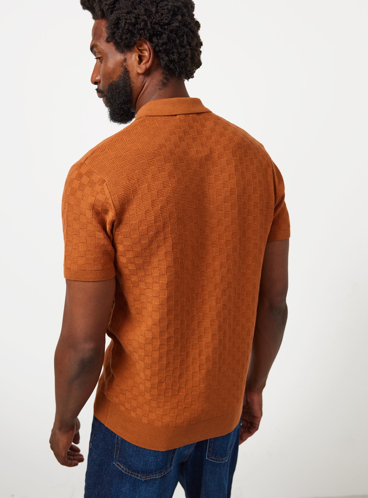 Brown Textured Box Stitch Button Through Polo XXL - Image 5 thumbnail