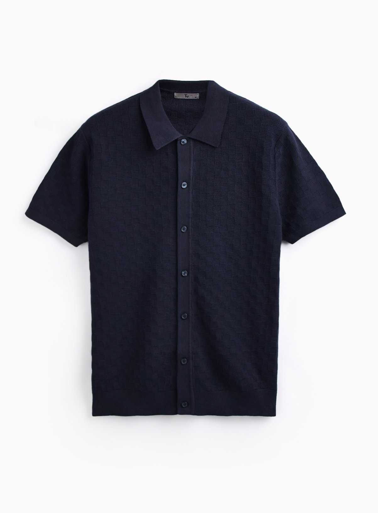 Navy Textured Box Stitch Button Through Polo M - Image 3 thumbnail