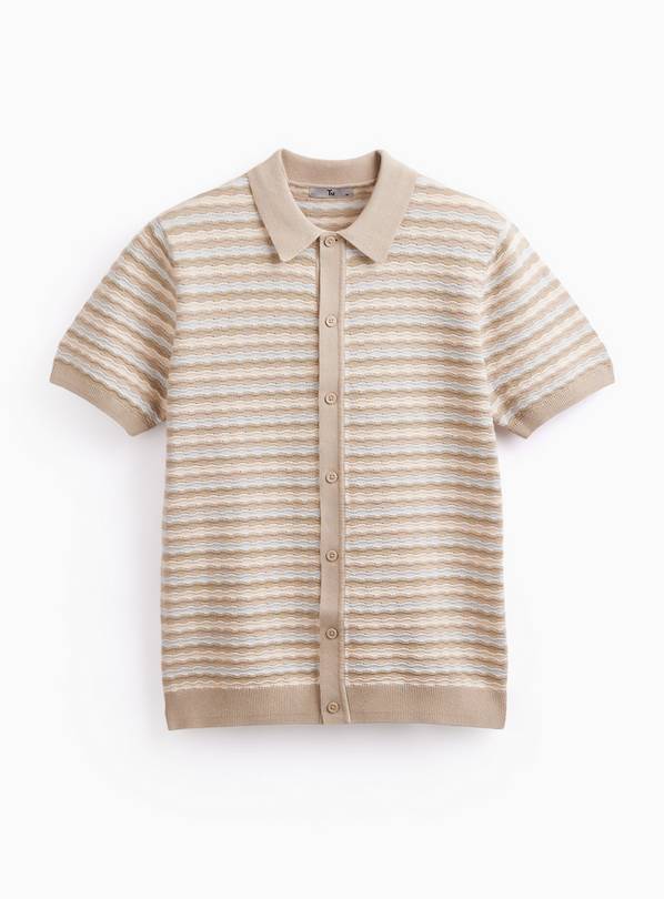 Stone Textured Wavy Stitch Button Through Polo XL