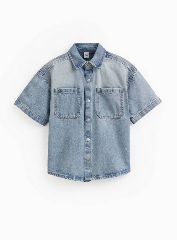 Blue Bleached Denim Short Sleeve Overshirt 9 years
