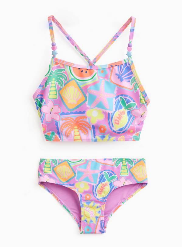 Pink Postcard Print Bikini Set 4-5 years