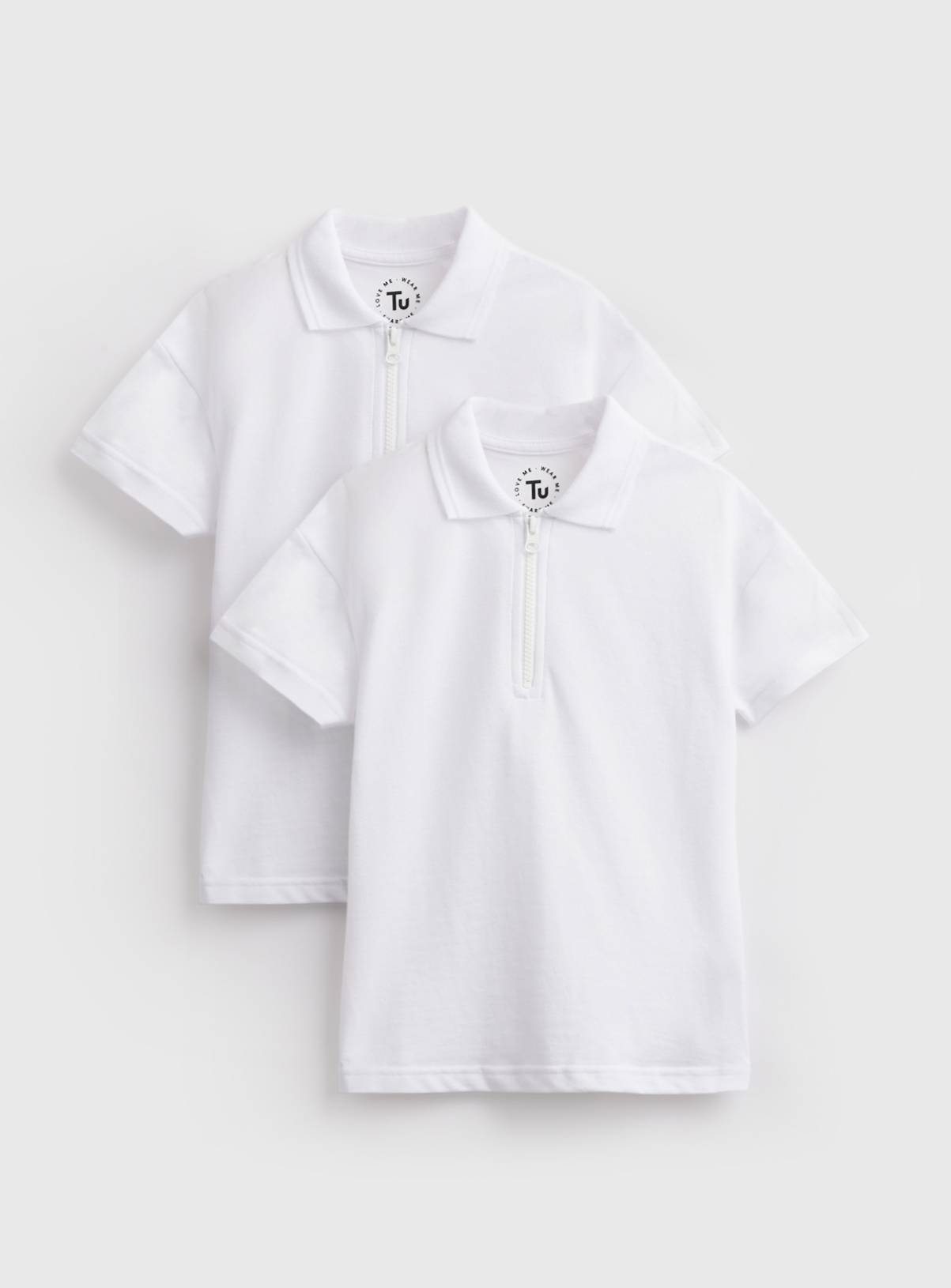 White Unisex Zip Collar Polo Shirts 2 Pack 4 years - Image 1