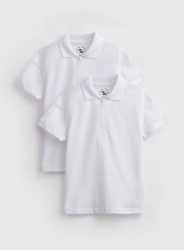 White Unisex Zip Collar Polo Shirts 2 Pack 5 years