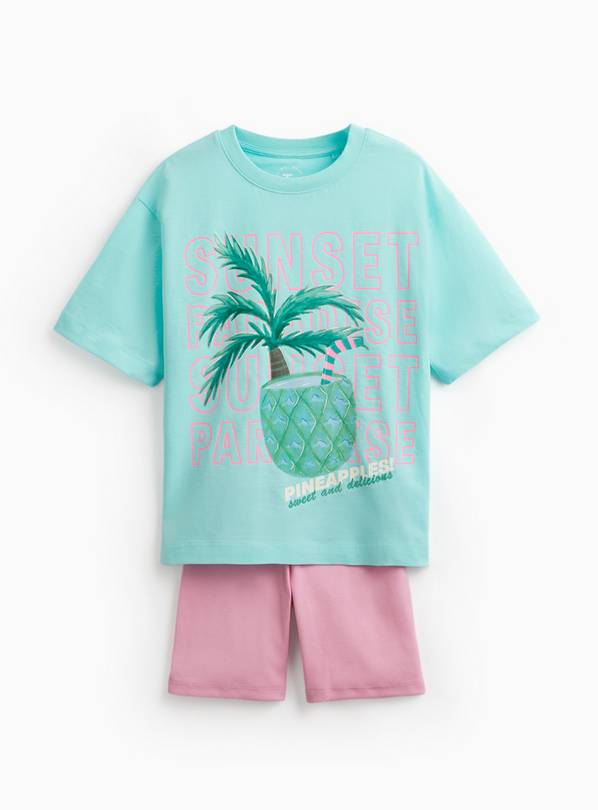 Green Coconut Graphic T-Shirt & Cycle Short Set 10 years