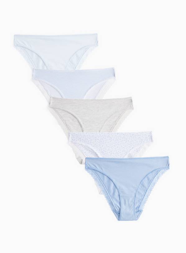 Blue Print Lace Detail Brazilian Knickers 5 Pack 20