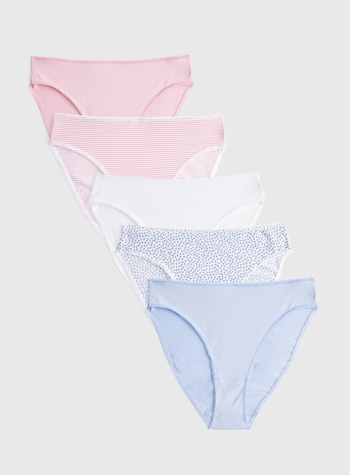 Pink & Blue Spot Stripe Print High Leg Knickers 5 Pack 12 - Image 1