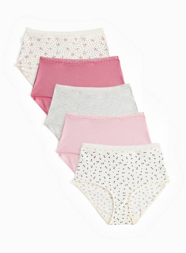 Plain & Ditsy Print Full Briefs 5 Pack 8