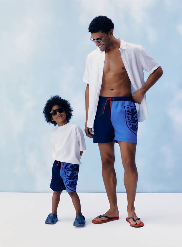 Navy England Print Swim Shorts XXXL