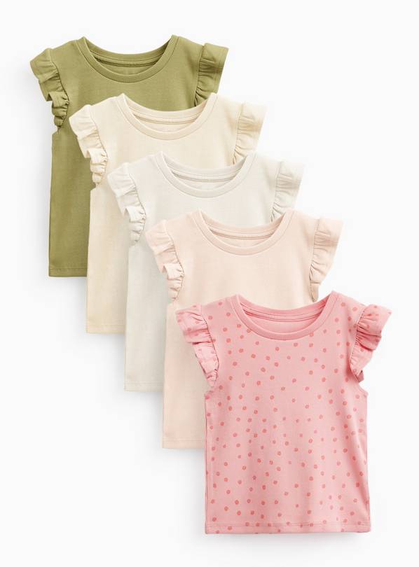 Ribbed Frill Sleeve T-Shirts 5 Pack 2-3 years