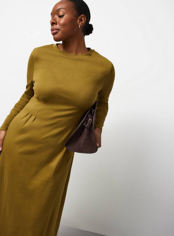 Khaki Cinched Interlock Jersey Dress 6
