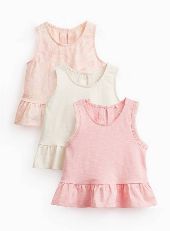 Pink & White Peplum Hem Vest Tops 3 Pack 4-5 years