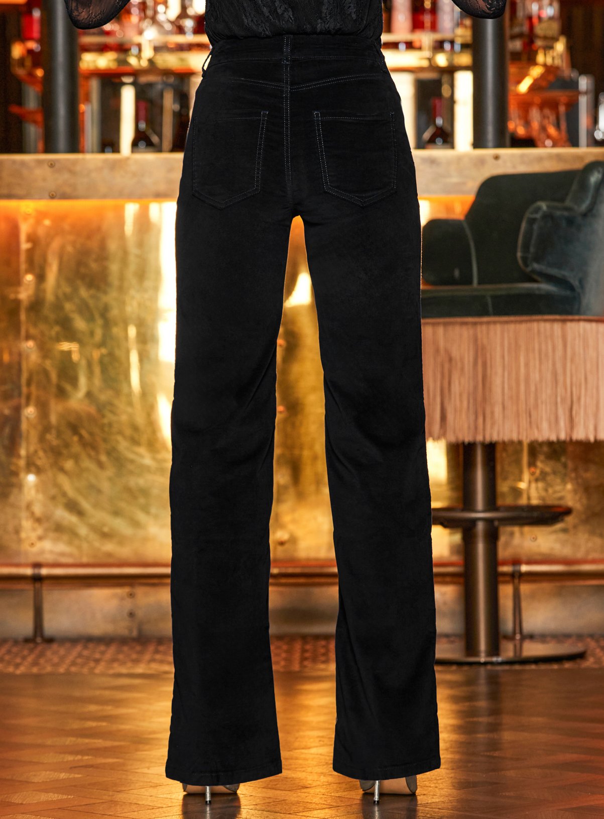SOSANDAR Black Velvet Wide Leg Trousers 10 - Image 3 thumbnail
