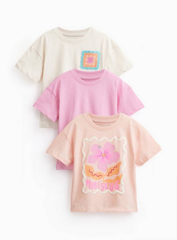 Floral Graphic Relaxed Fit T-Shirts 3 Pack 6-7 years