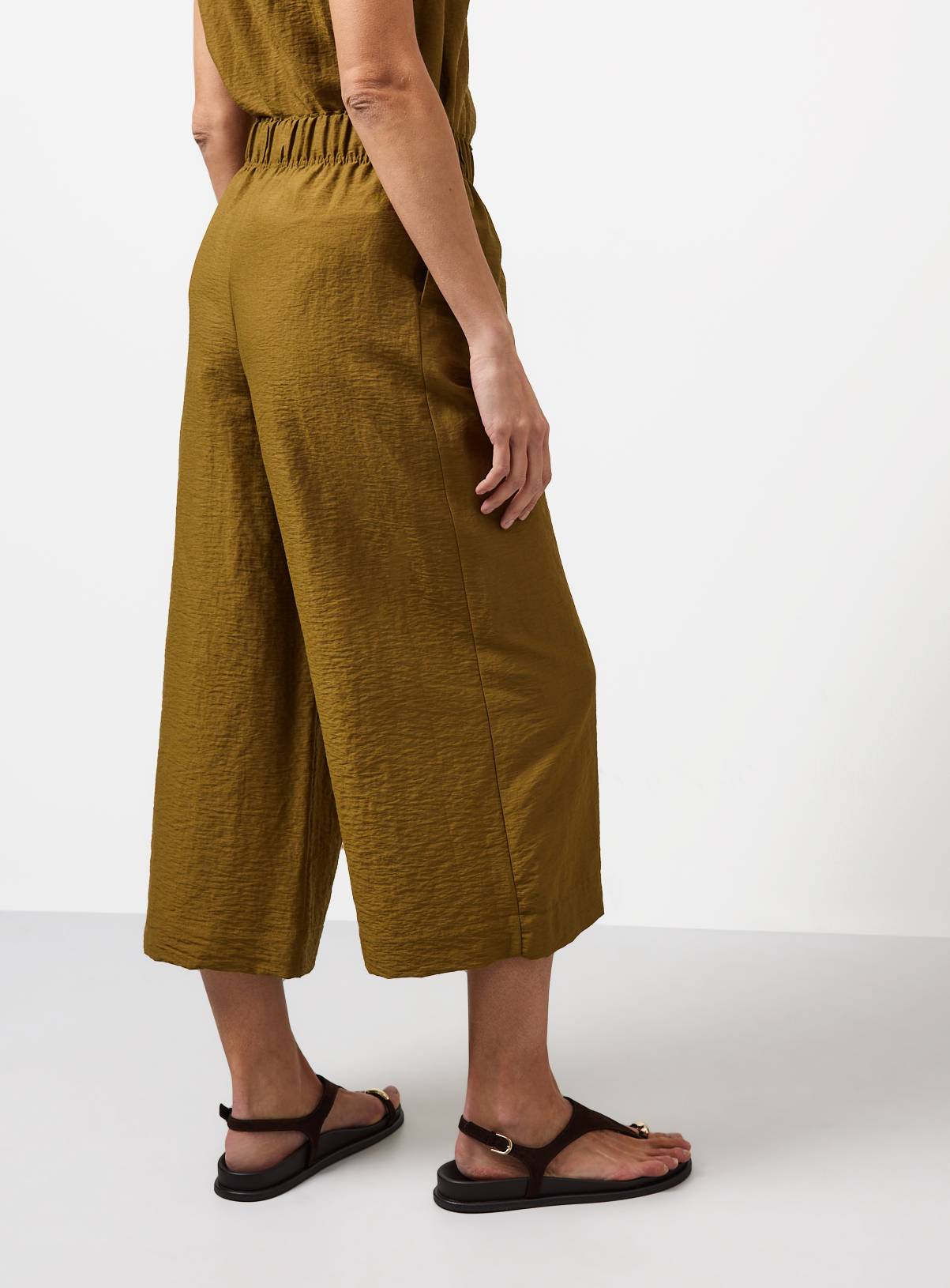 Khaki Cropped Palazzo Leg Co-ord Culottes S - Image 4