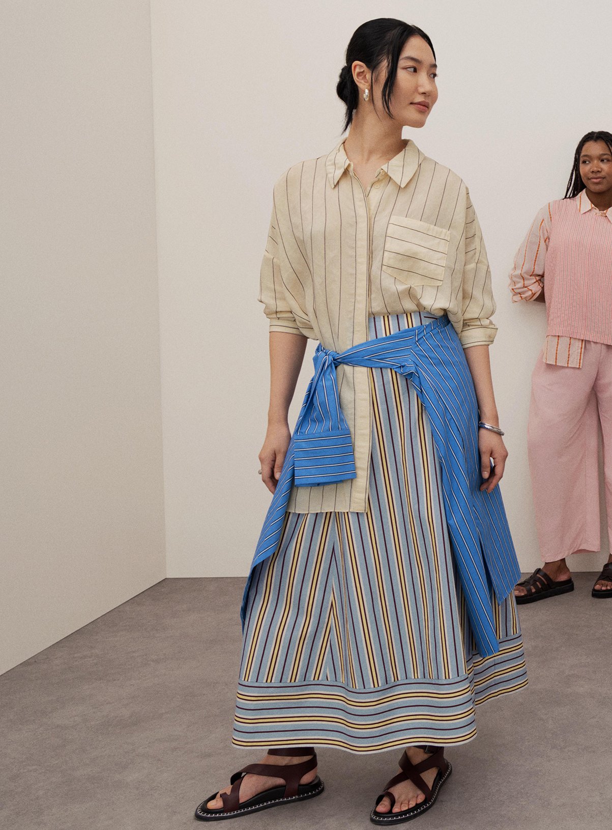 Blue Poplin Stripe Woven Midaxi Skirt 20 - Image 1 thumbnail