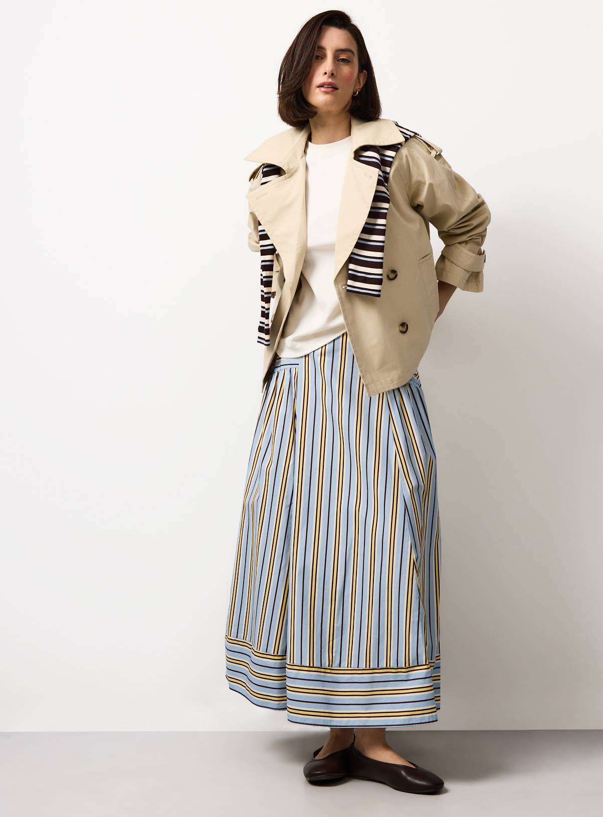 Blue Poplin Stripe Woven Midaxi Skirt 20 - Image 2