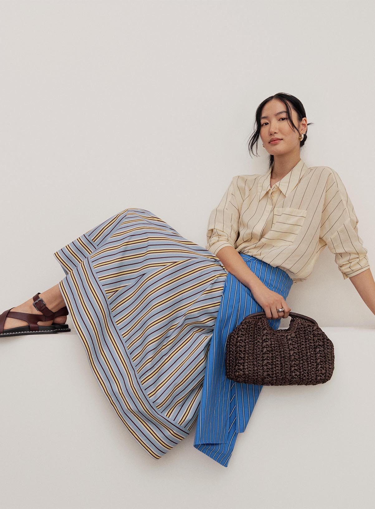 Blue Poplin Stripe Woven Midaxi Skirt 20 - Image 6 thumbnail