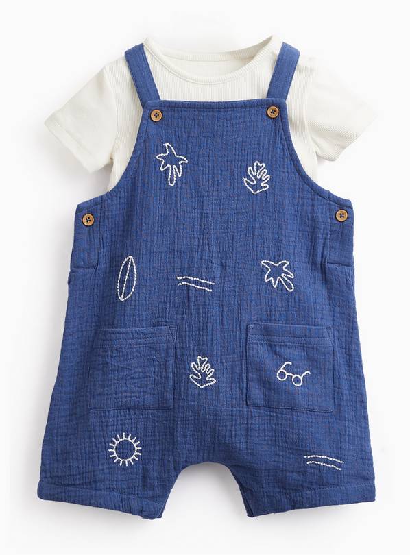 Blue Beach Print Dungarees & Bodysuit Set 9-12 months