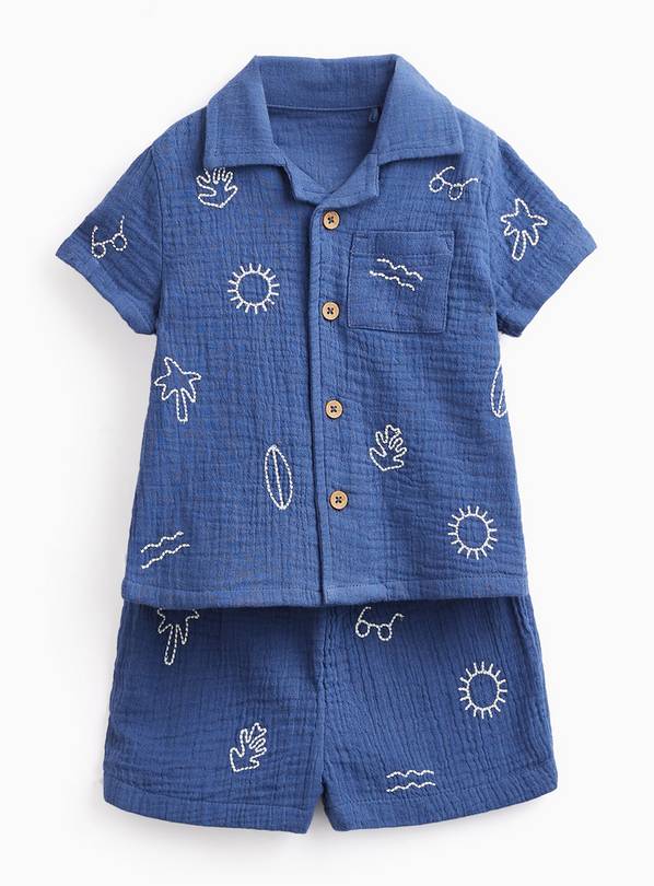 Blue Beach Print Shirt & Shorts Set 9-12 months