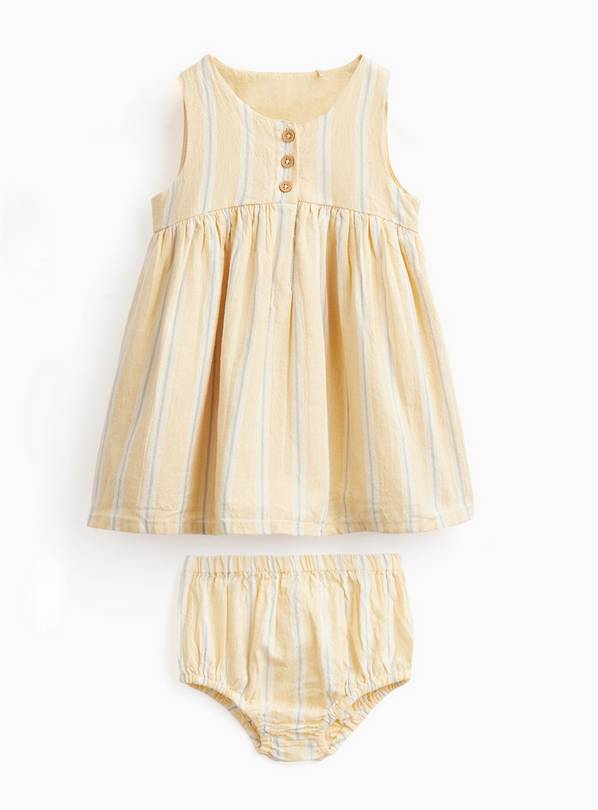 Yellow Stripe Print Sleeveless Dress & Knickers Set 3-6 months