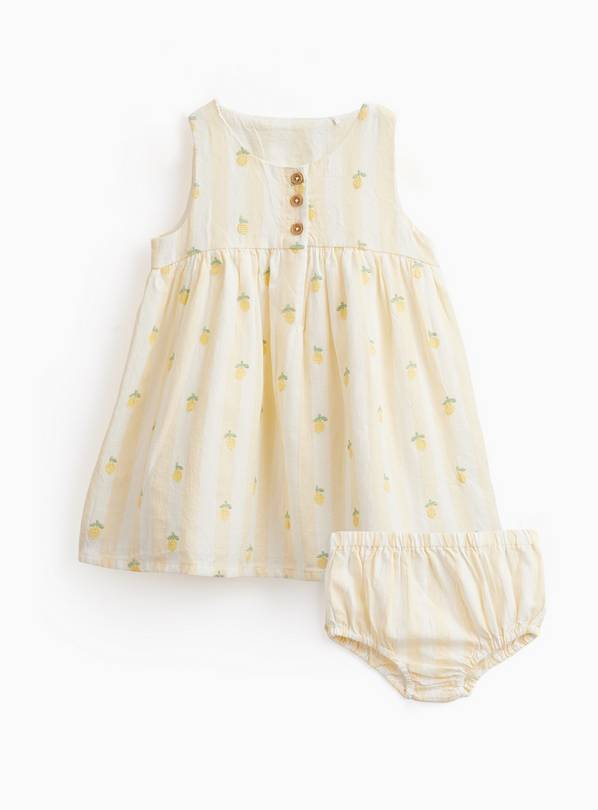 Cream Stripe Lemon Print Sleeveless Dress & Knickers Set 12-18 months