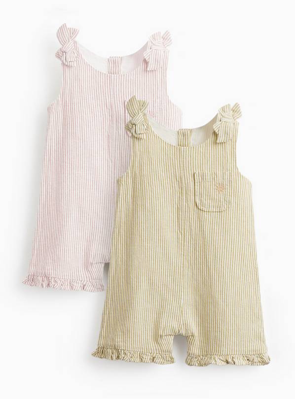 Pink & Khaki Botanical Tie Shoulder Rompers 2 Pack 3-6 months