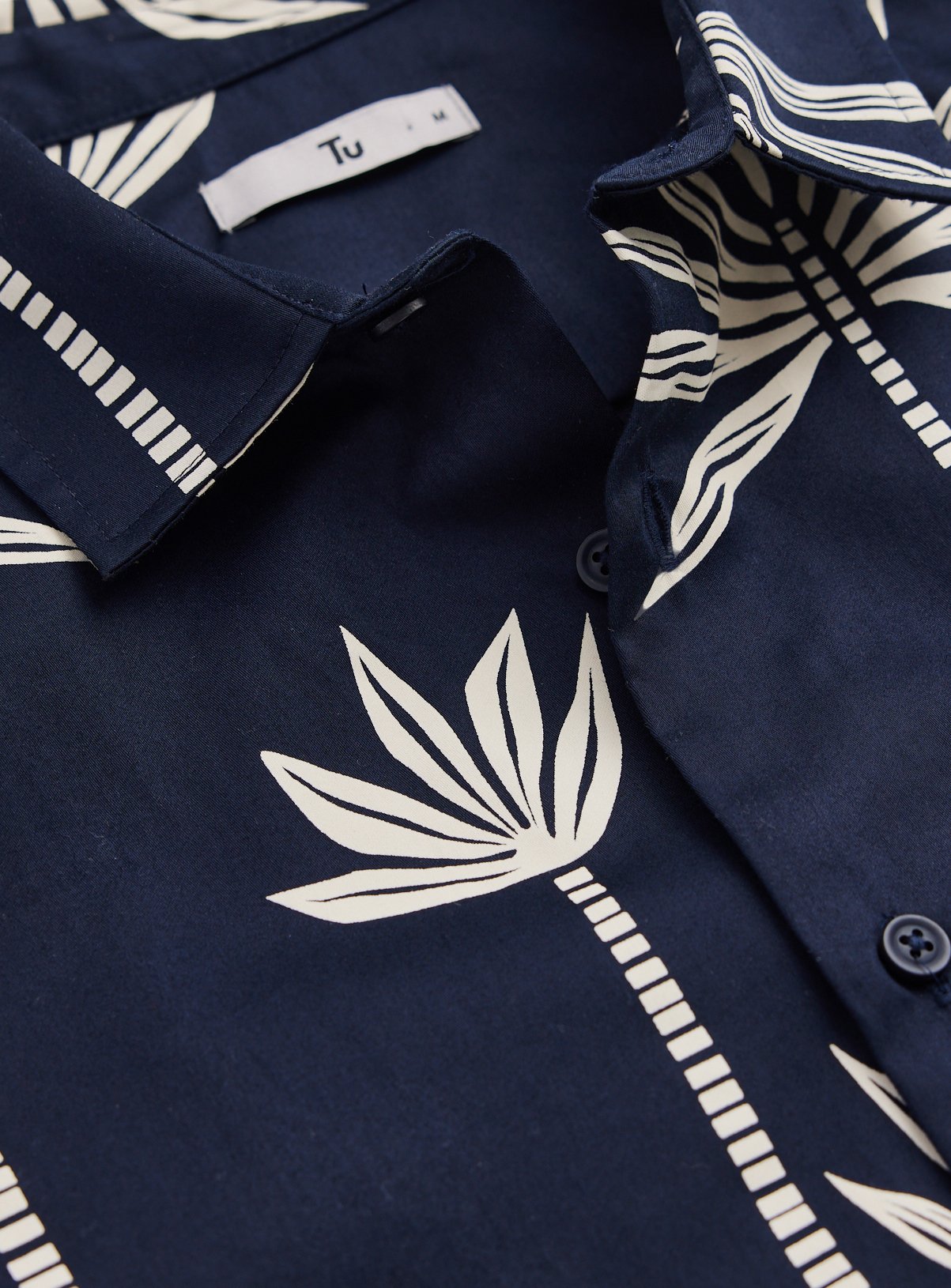 Navy Palm Tree Print Satin Short Sleeve Shirt XXXL - Image 4 thumbnail