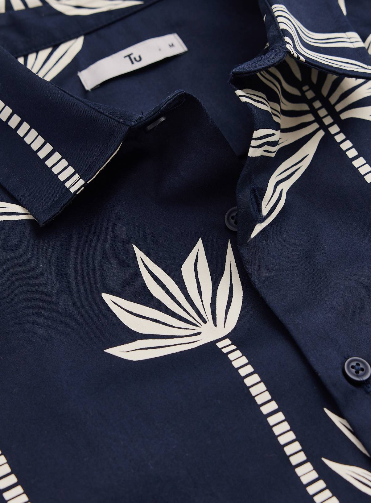 Navy Palm Tree Print Satin Short Sleeve Shirt XXXL - Image 4