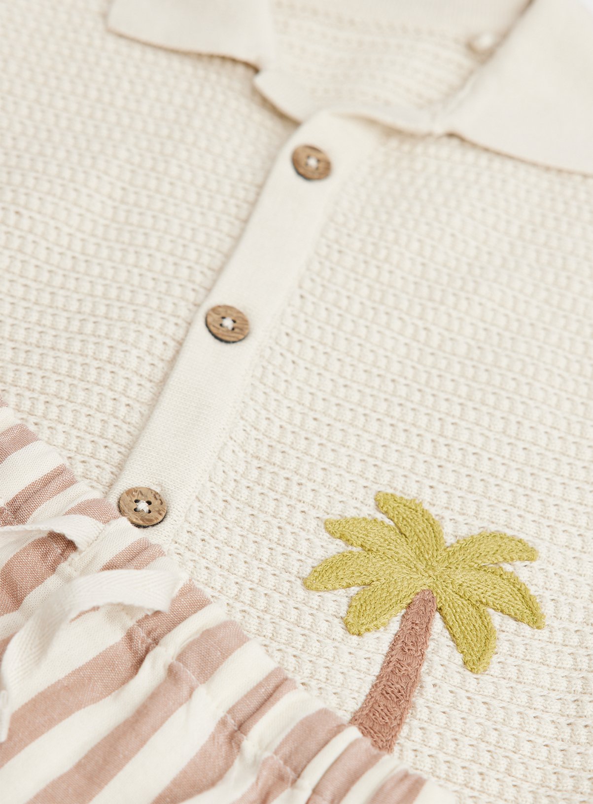 Cream Palm Tree Print Knitted Shirt & Shorts Set 3-6 months - Image 2 thumbnail