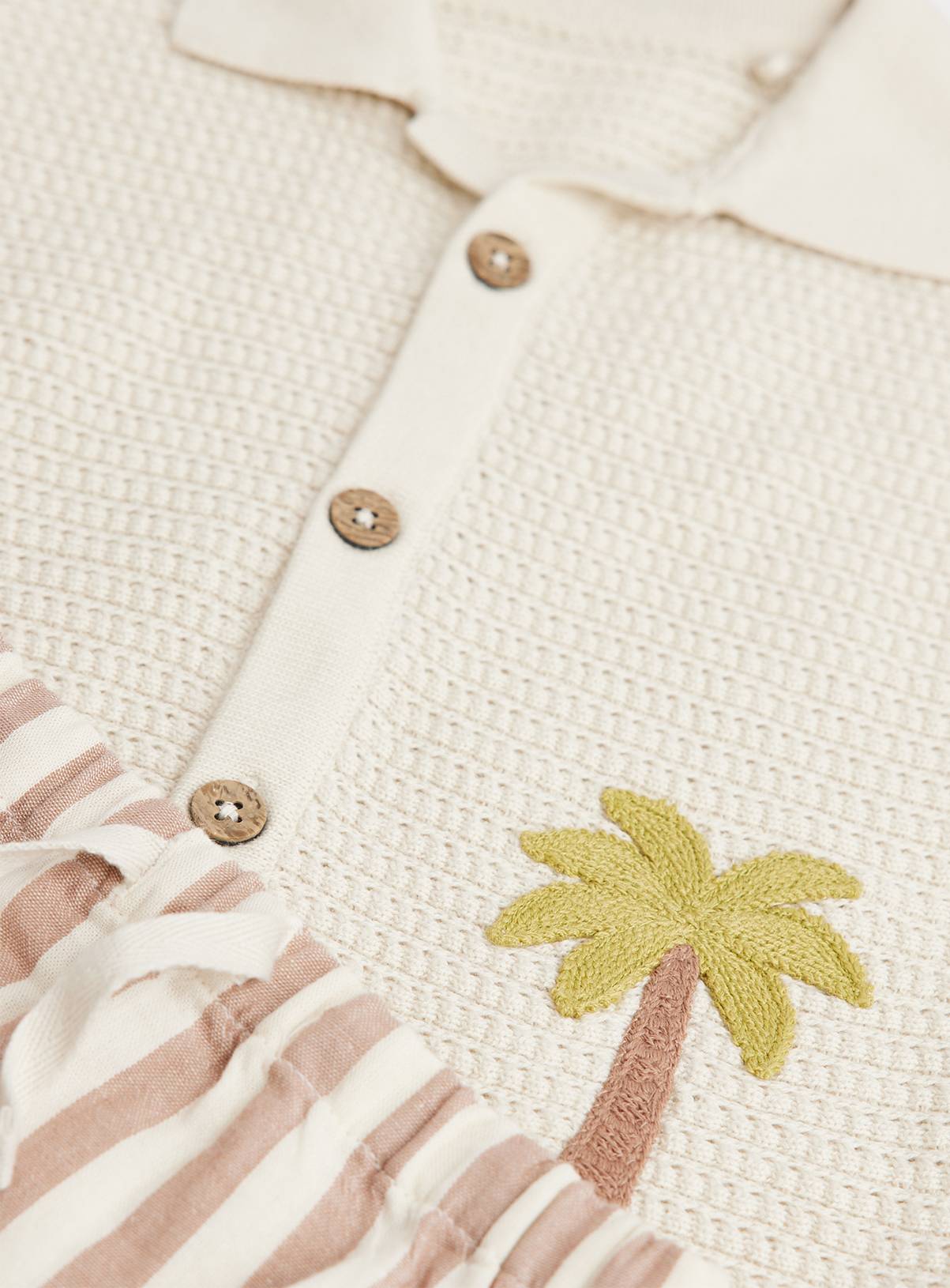 Cream Palm Tree Print Knitted Shirt & Shorts Set 3-6 months - Image 2