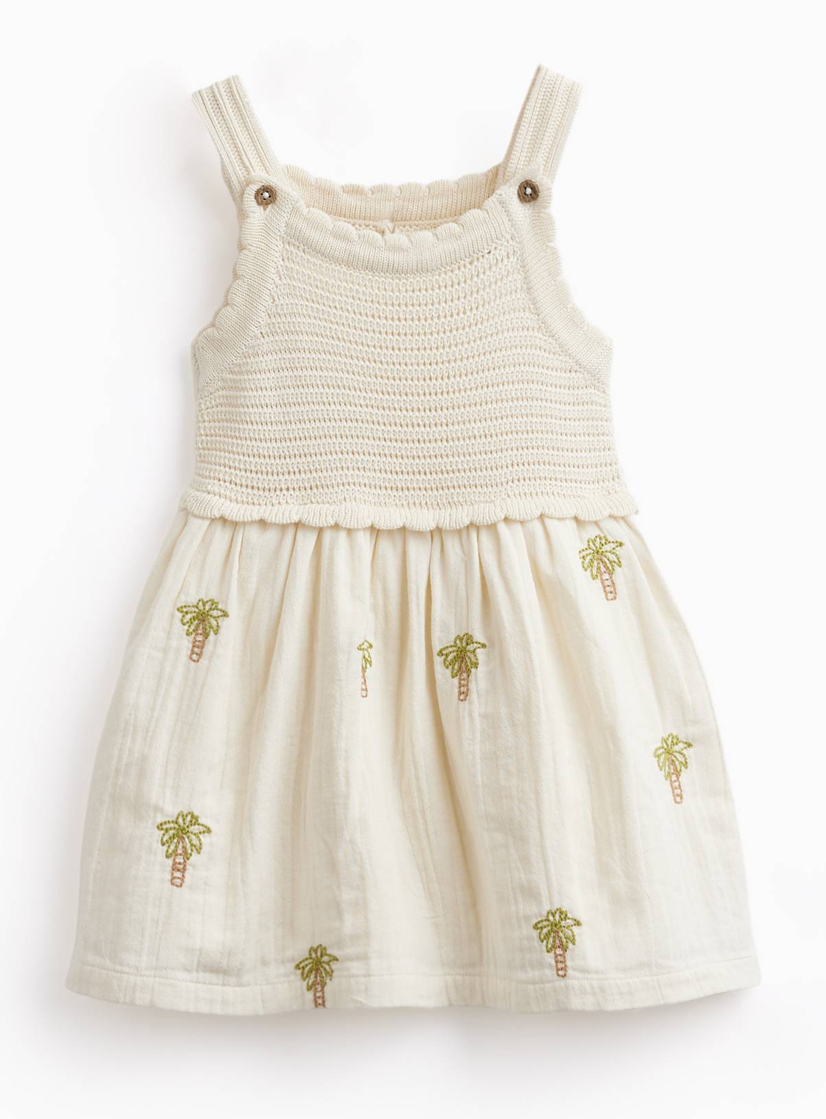 Cream Knitted Palm Tree Detail Twofer Dress 9-12 months - Image 1