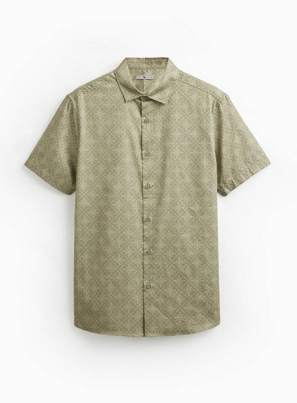 Green Mandala Print Satin Short Sleeve Shirt XXXXL
