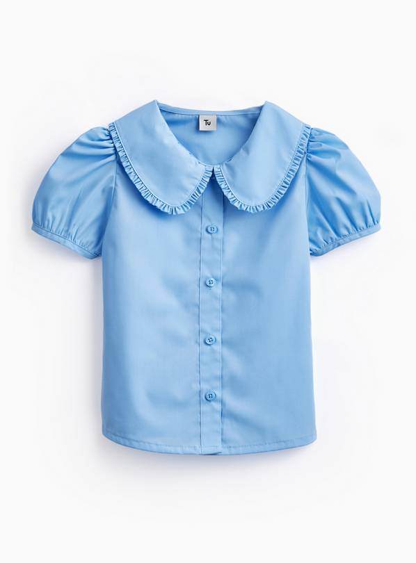 Blue Large Collar Short Sleeve Blouse 6 years