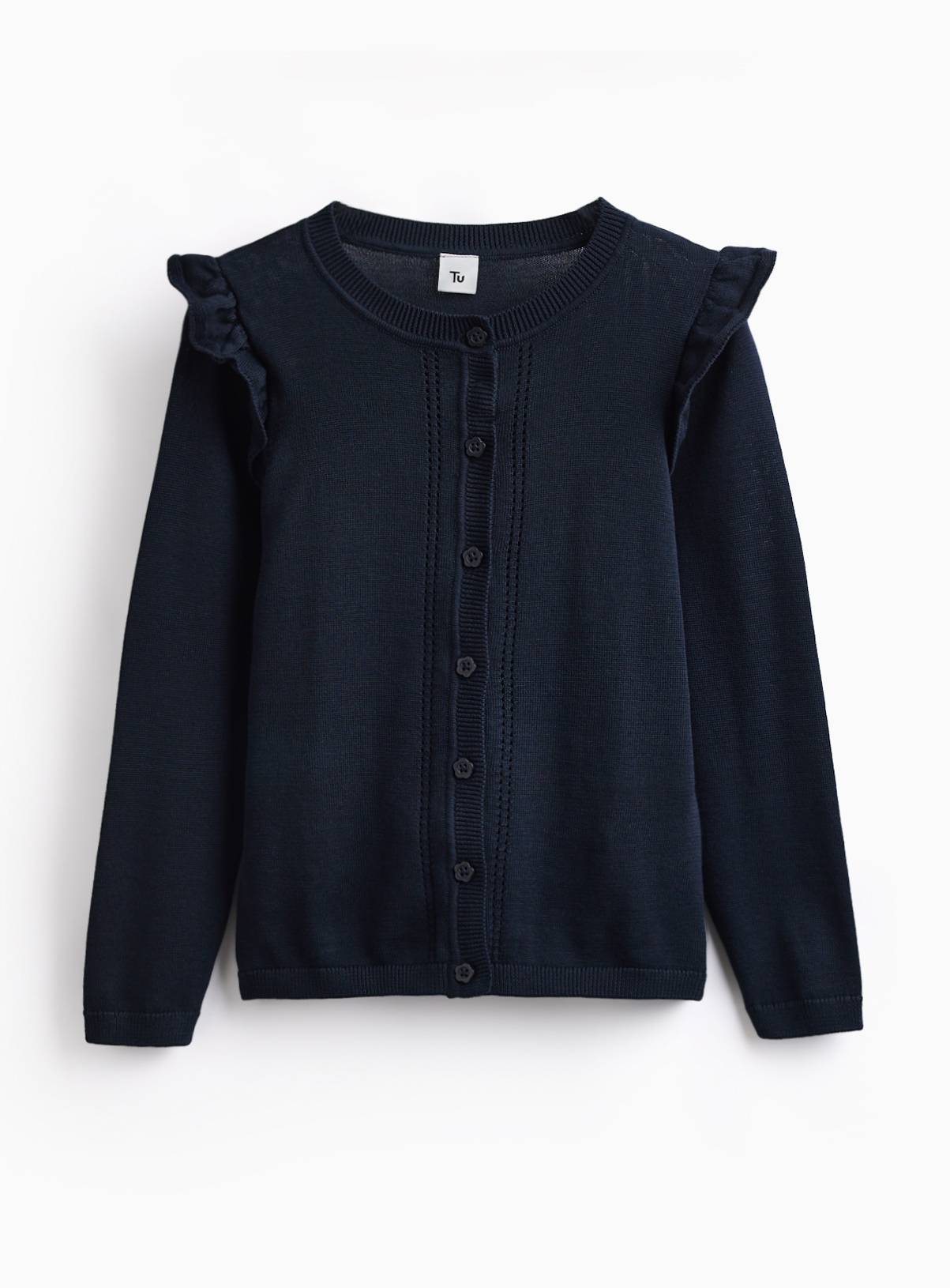 Navy Knitted Cardigan with Frill Sleeve 11 years - Image 1