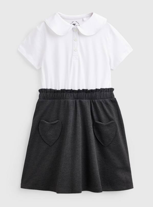 White & Grey Heart Pocket Twofer Dress 3 years