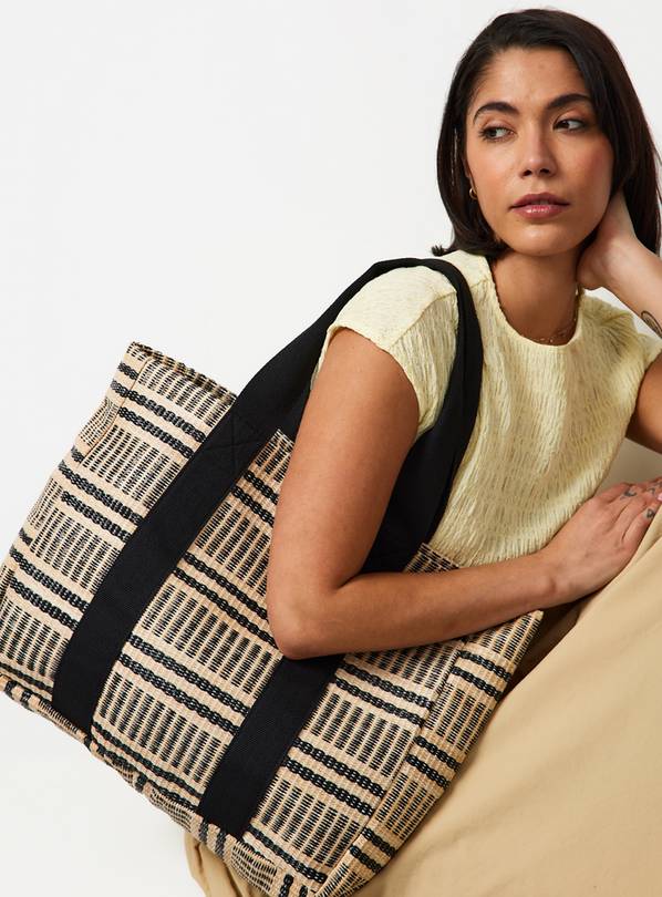 Mono Striped Straw Shopper Bag One Size