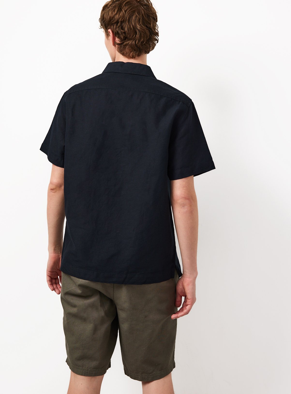 Black Linen Blend Revere Shirt M - Image 5 thumbnail