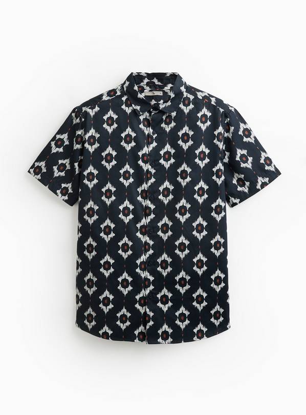 Navy Ikat Print Satin Shirt L