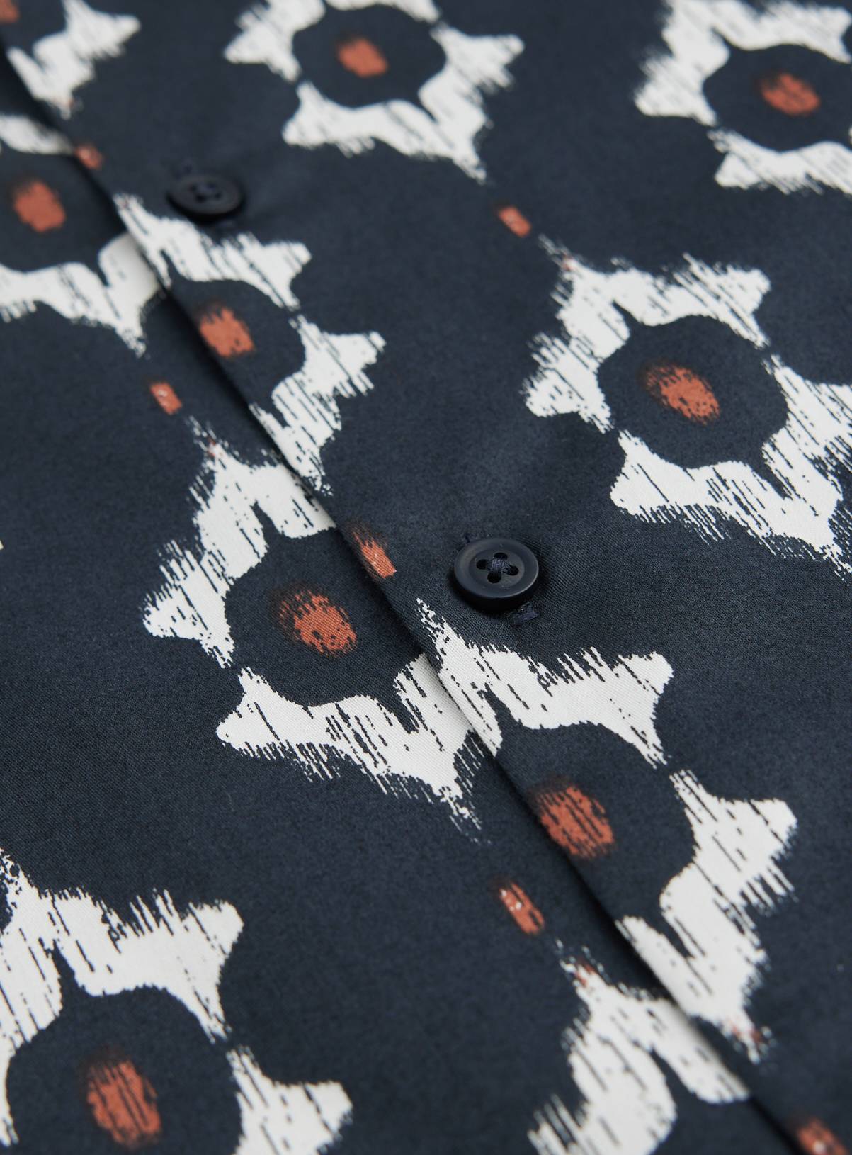 Navy Ikat Print Satin Shirt XL - Image 4