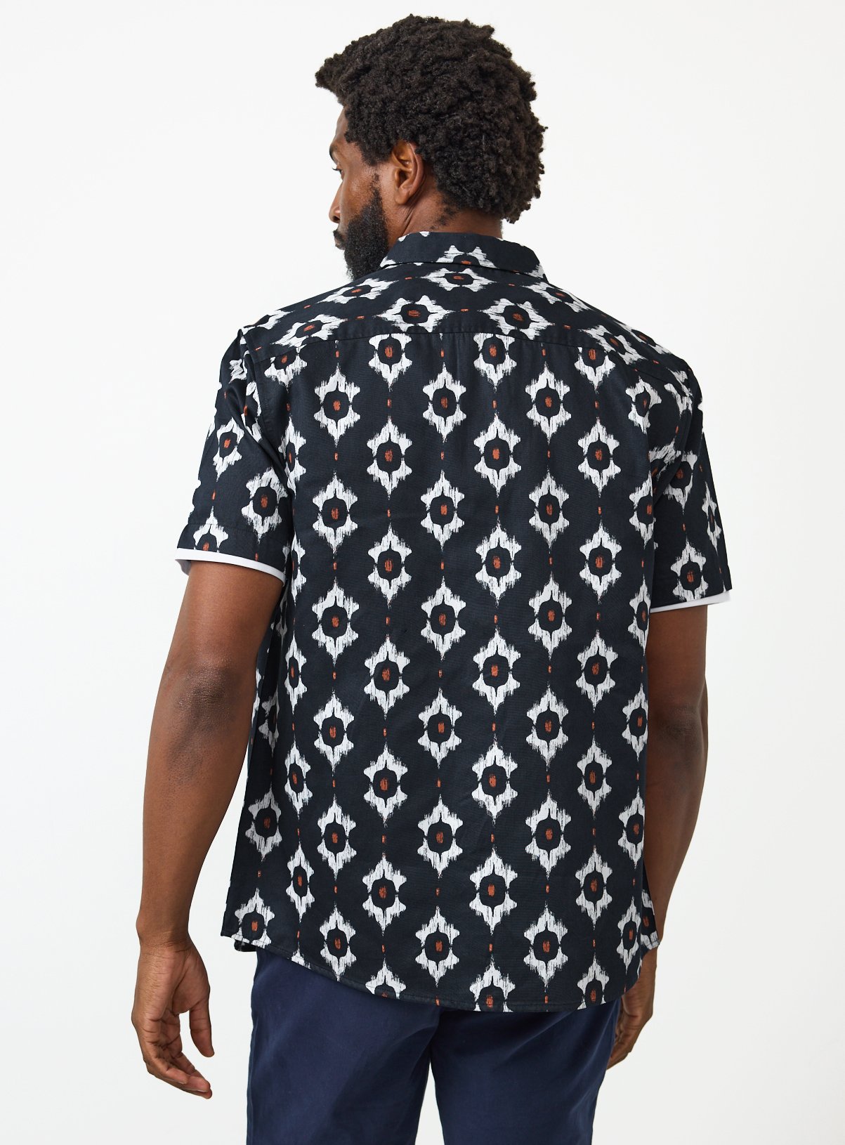 Navy Ikat Print Satin Shirt XL - Image 5 thumbnail